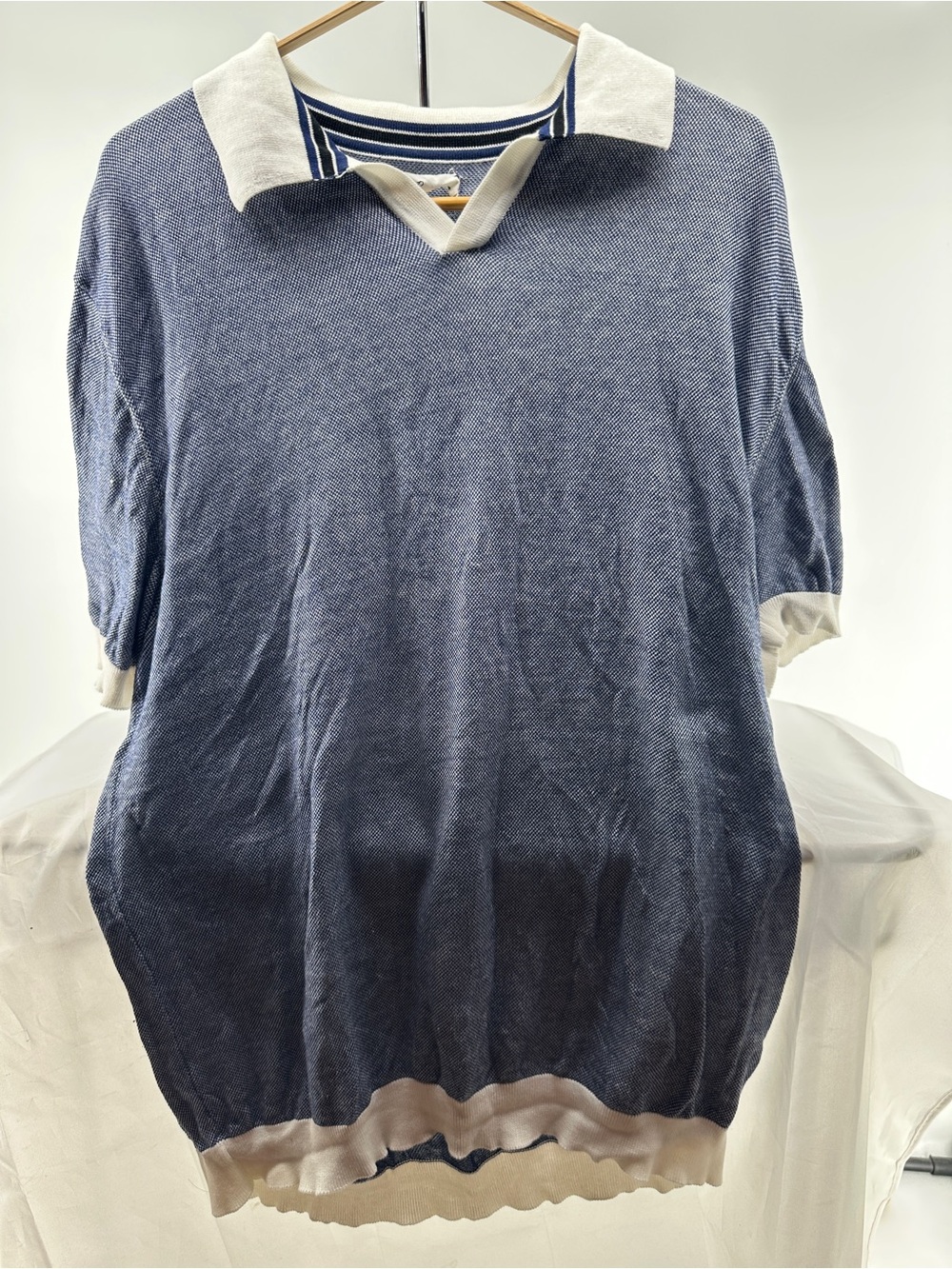 Mr Porter blue and white cotton knitted polo